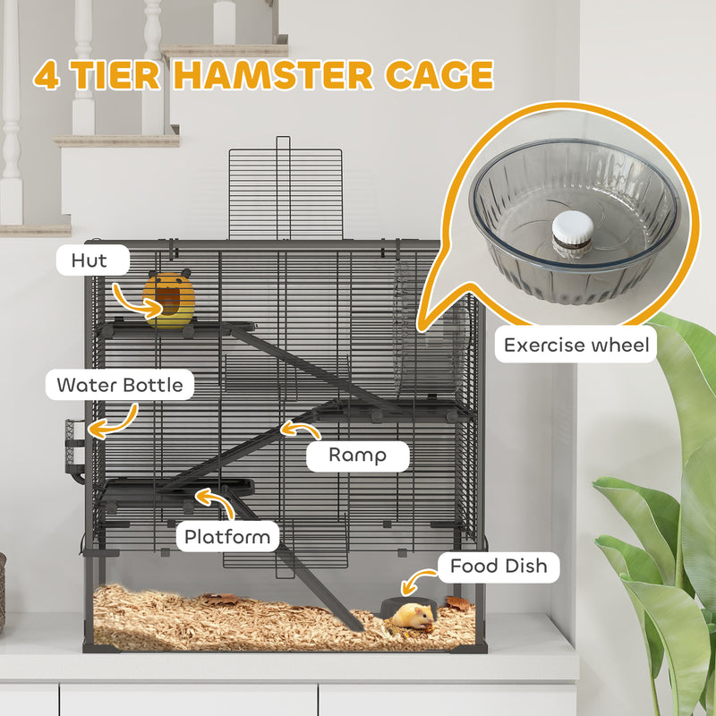 PawHut 4 Tiers Hamster Cage w/ Deep Tempered Glass Bottom 78.5 x 48.5 x 80cm