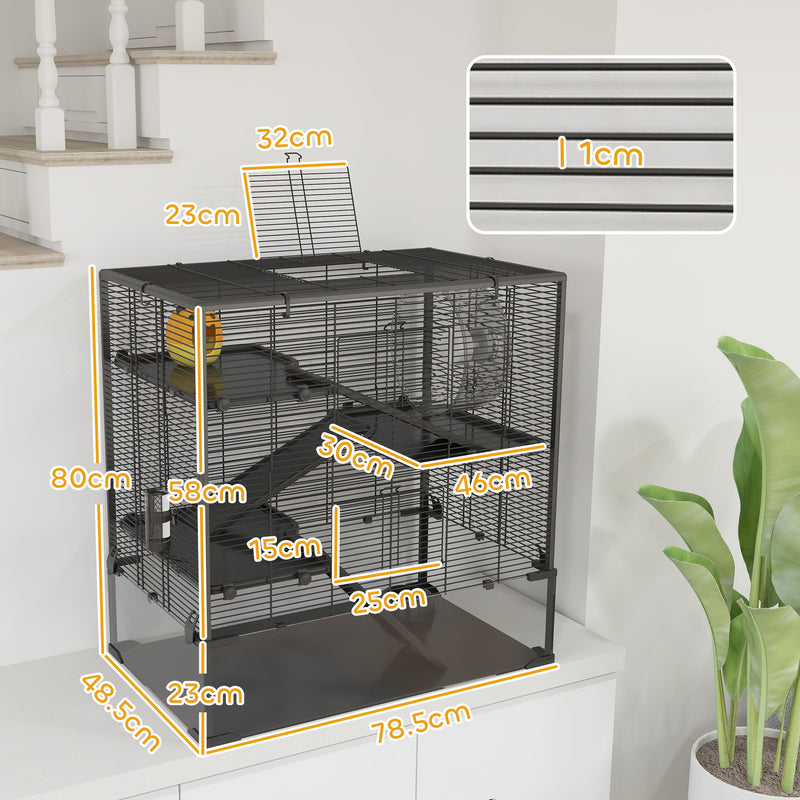 PawHut 4 Tiers Hamster Cage w/ Deep Tempered Glass Bottom 78.5 x 48.5 x 80cm