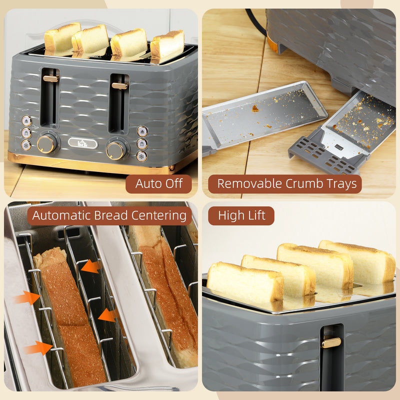 HOMCOM Toaster with 4 Slot, 7 Browning Levels, 1600W, Ripple