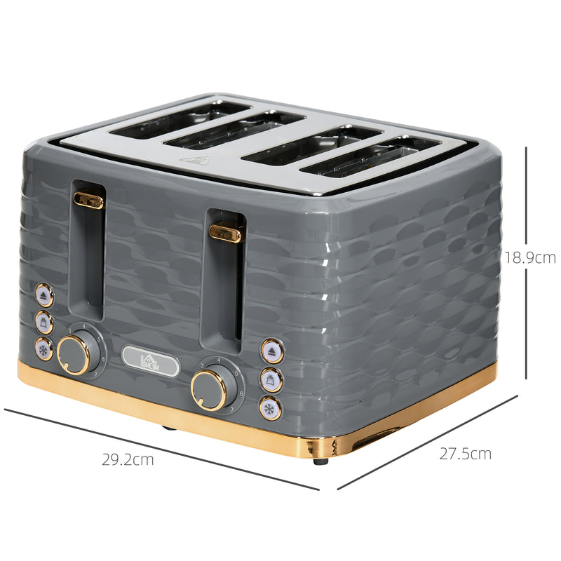 HOMCOM Toaster with 4 Slot, 7 Browning Levels, 1600W, Ripple