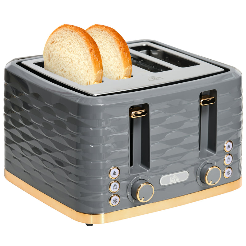 HOMCOM Toaster with 4 Slot, 7 Browning Levels, 1600W, Ripple