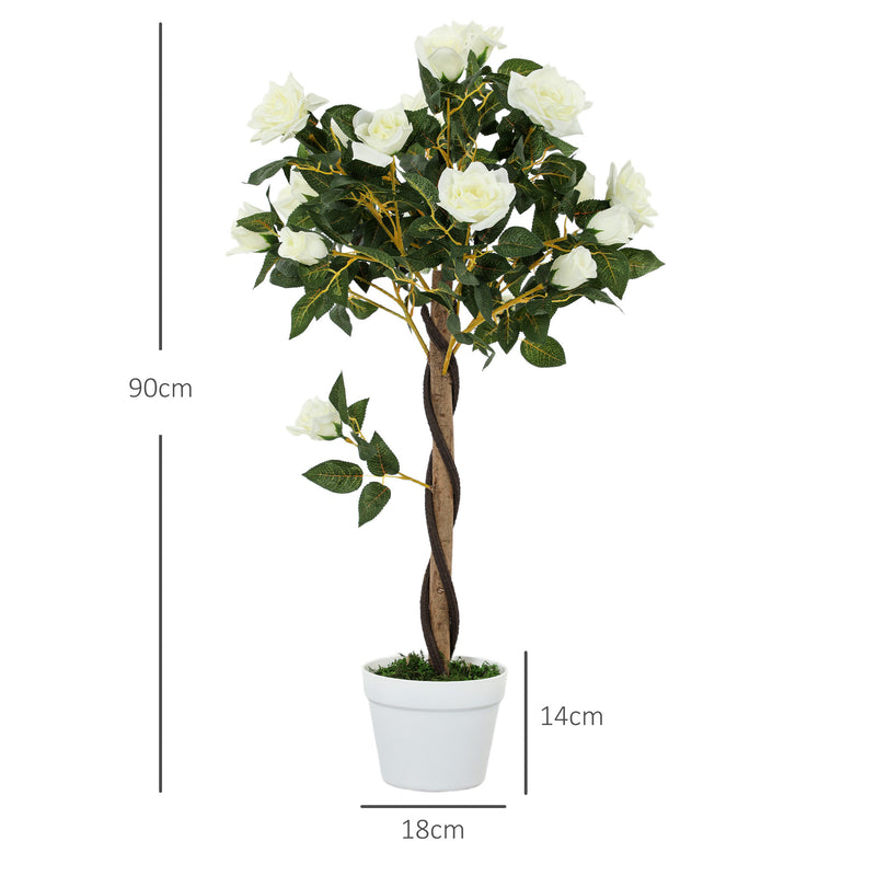 Outsunny Set of 2 90cm Artificial Rose Tree, Fake Decorative Plant