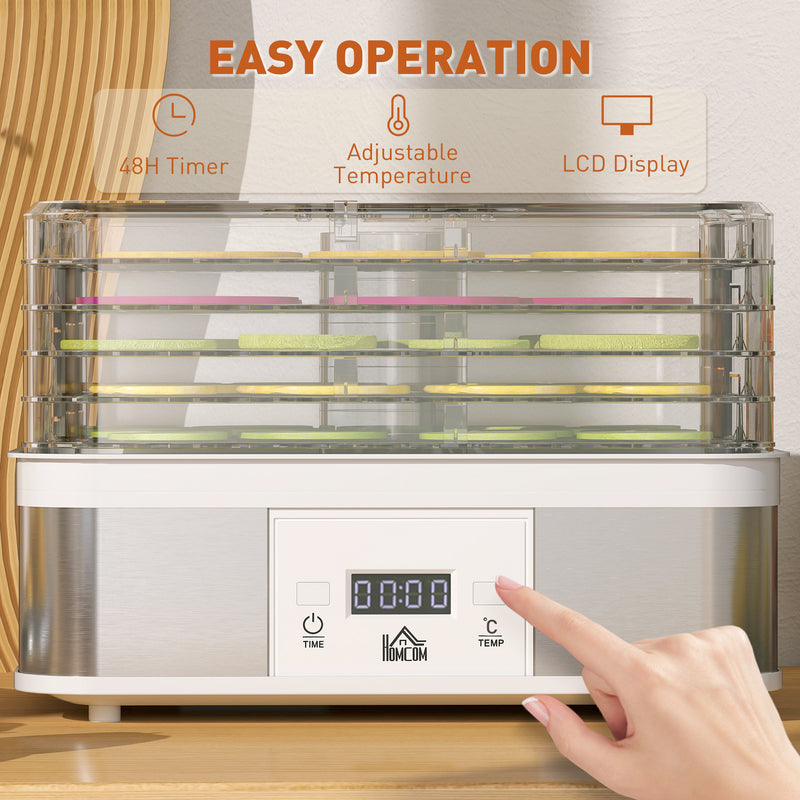 HOMCOM 5 Tier Food Dehydrator, 245W for Drying Fruit, Meat, Vegetable, White