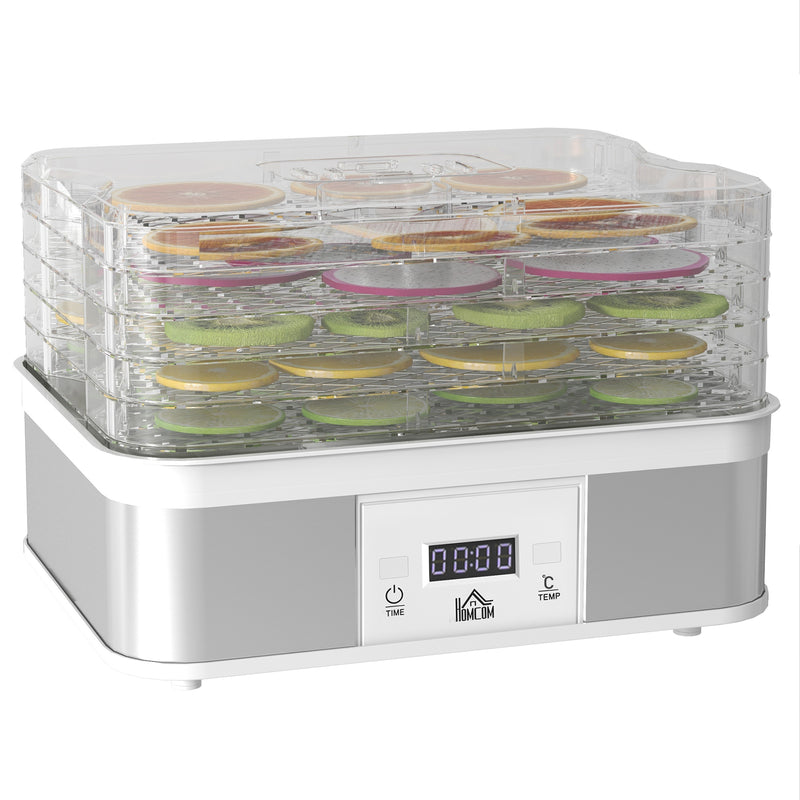 HOMCOM 5 Tier Food Dehydrator, 245W for Drying Fruit, Meat, Vegetable, White