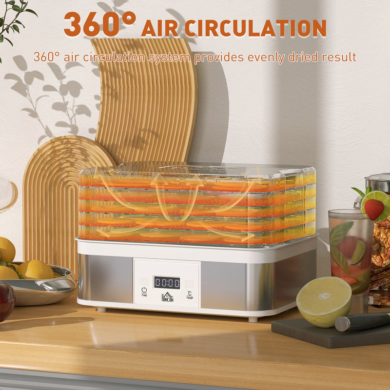 HOMCOM 5 Tier Food Dehydrator, 245W for Drying Fruit, Meat, Vegetable, White