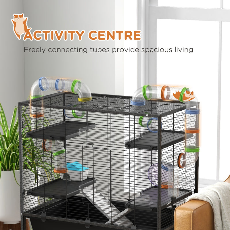 PawHut Large Hamster Cage, Rat Cage w/ Wheels, Tubes, Storage Shelf, Ramps