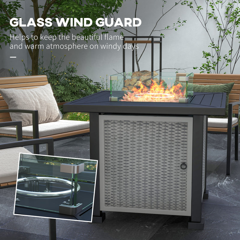 Outsunny Outdoor Propane Gas Fire Pit Table w/ Wind Screen & Glass Beads, Grey