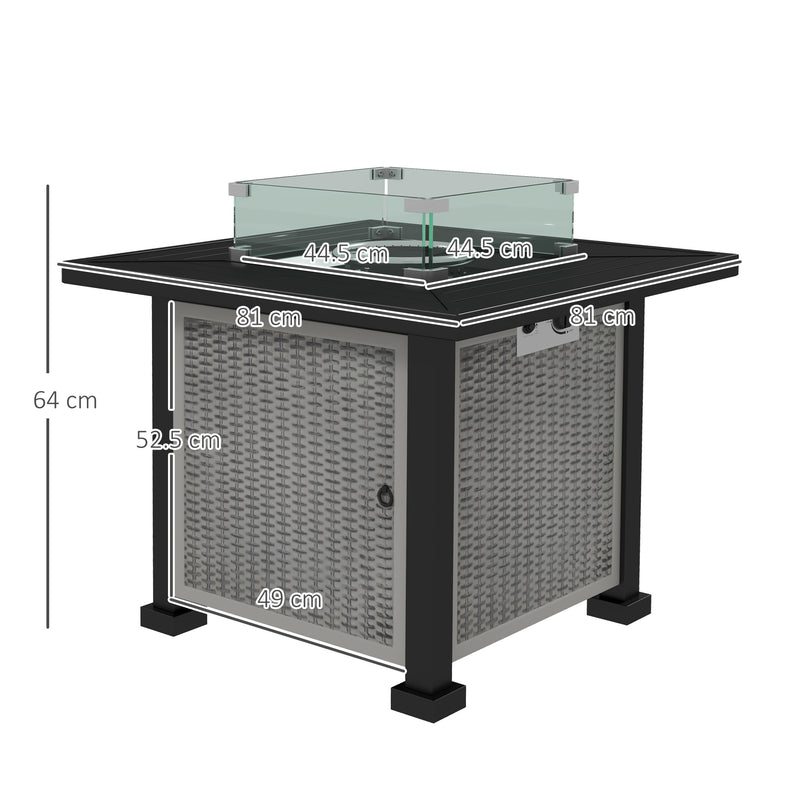 Outsunny Outdoor Propane Gas Fire Pit Table w/ Wind Screen & Glass Beads, Grey