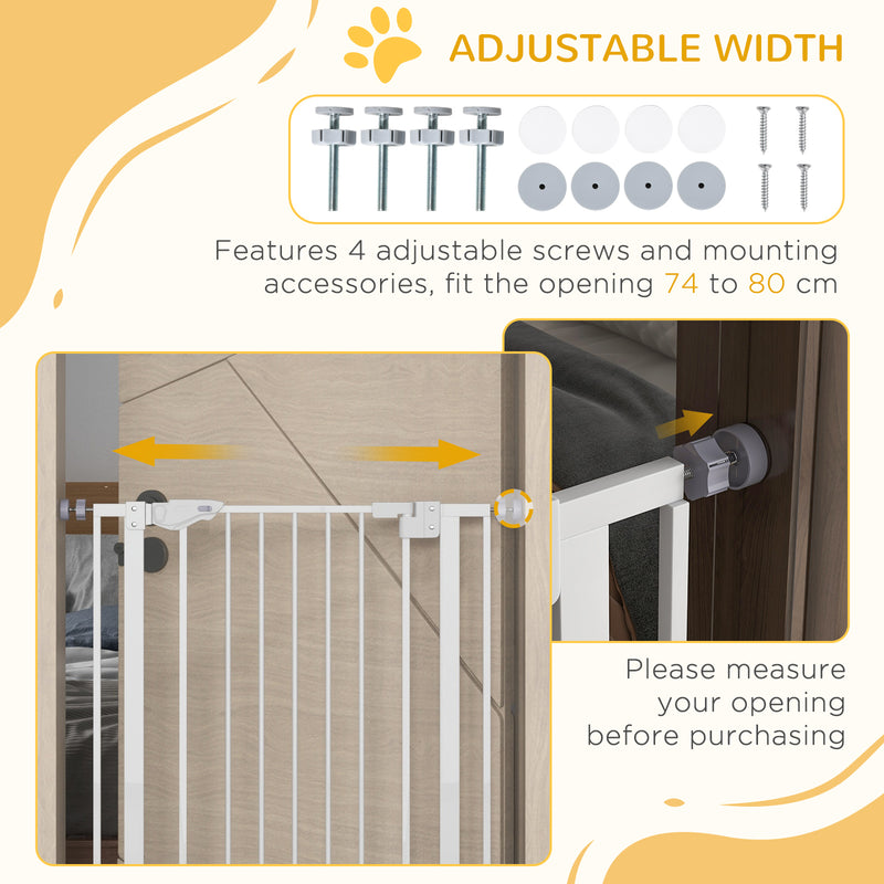 PawHut Extra Tall Dog Gate with Cat Door Auto Close for Stairs 74-80 cm Wide