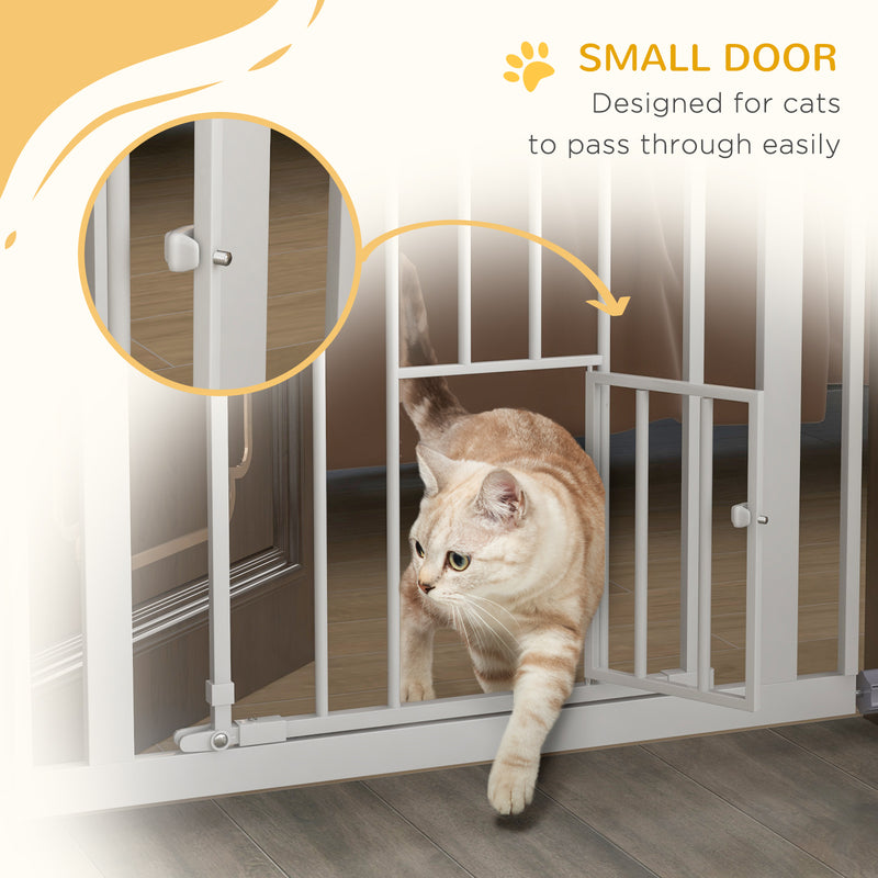 PawHut Extra Tall Dog Gate with Cat Door Auto Close for Stairs 74-80 cm Wide