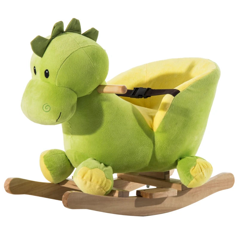 HOMCOM Kids Rocking (Dinosaur) Horse - Plush Ride-On Dinosaur Seat - with Seat Safety Belt