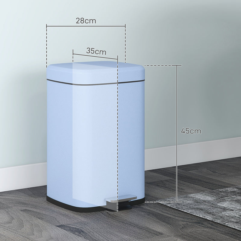 HOMCOM 20L Kitchen Pedal Bin, Metal Rubbish Bin with Soft-close Lid, Light Blue