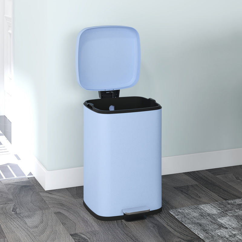 HOMCOM 20L Kitchen Pedal Bin, Metal Rubbish Bin with Soft-close Lid, Light Blue