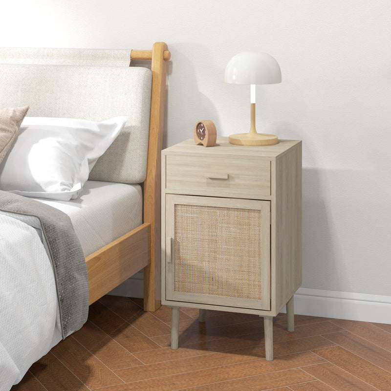 HOMCOM Bedside Tables Set of 2 with Drawer Cabinet Adjustable Shelf Natural