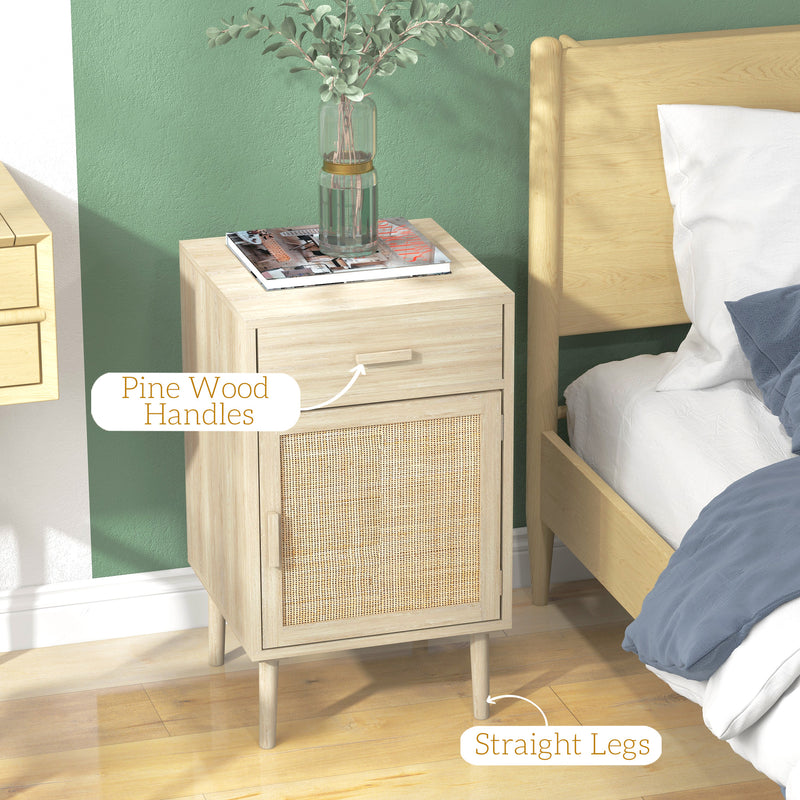 HOMCOM Bedside Tables Set of 2 with Drawer Cabinet Adjustable Shelf Natural