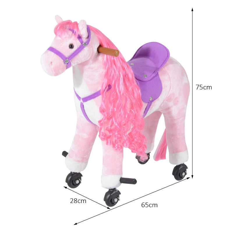 HOMCOM Children's  Walking Horse W/Sound-Pink