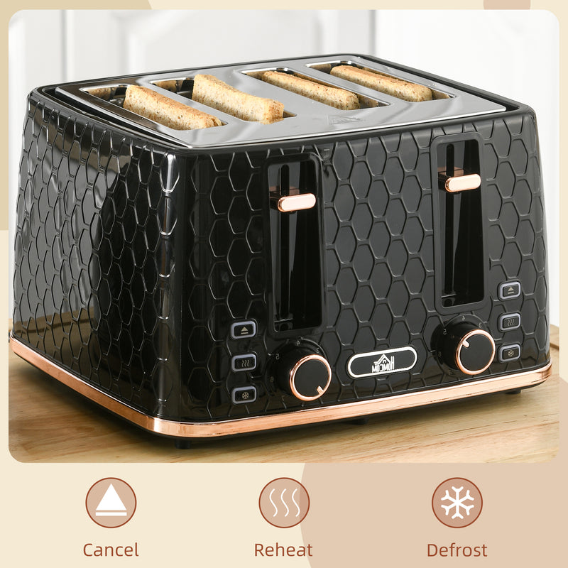 HOMCOM Toaster with 4 Slot, 7 Browning Levels, 1600W, Honeycomb