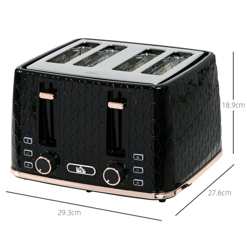 HOMCOM Toaster with 4 Slot, 7 Browning Levels, 1600W, Honeycomb