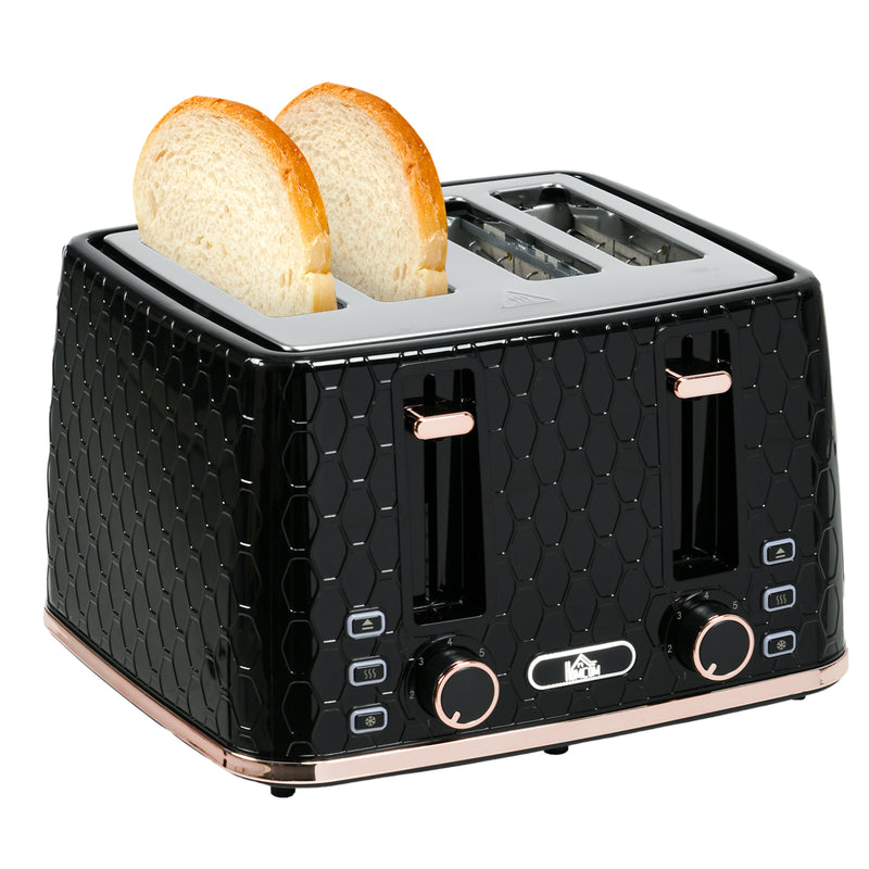 HOMCOM Toaster with 4 Slot, 7 Browning Levels, 1600W, Honeycomb