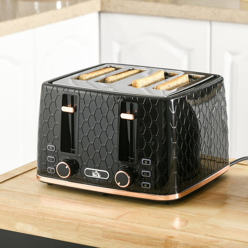 HOMCOM Toaster with 4 Slot, 7 Browning Levels, 1600W, Honeycomb