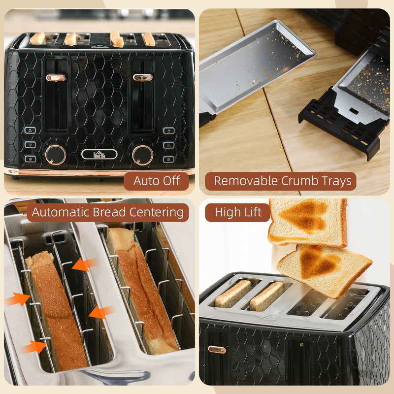 HOMCOM Toaster with 4 Slot, 7 Browning Levels, 1600W, Honeycomb