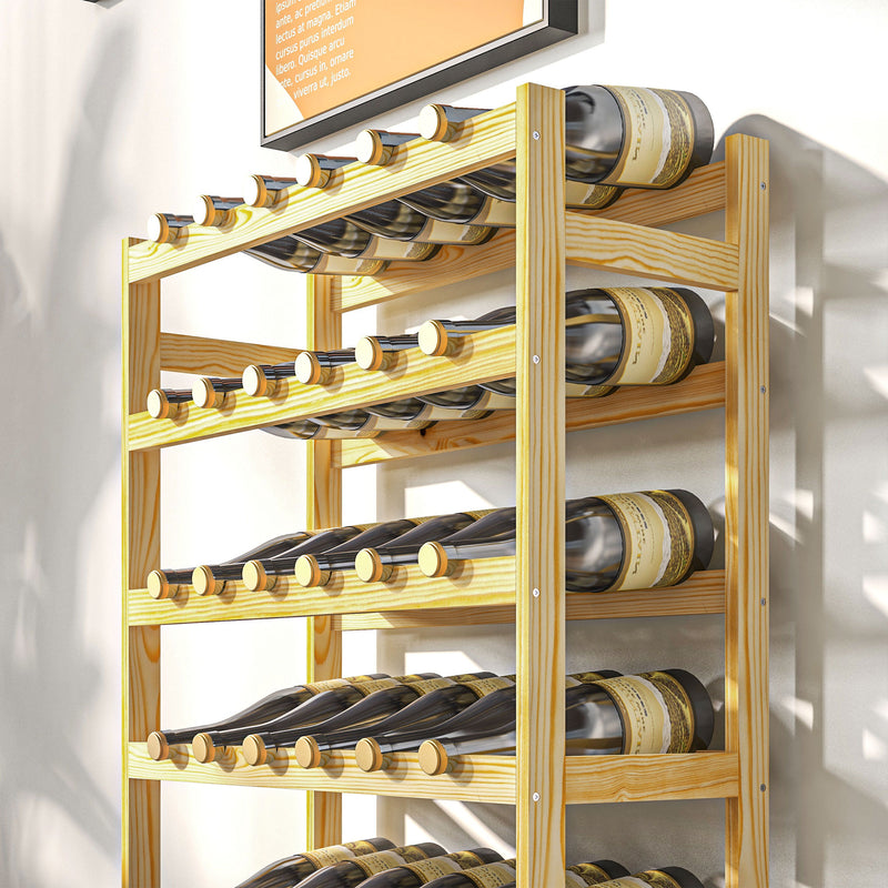 HOMCOM Free Standing Wooden Wine Rack 42 Bottles Holders, Natural