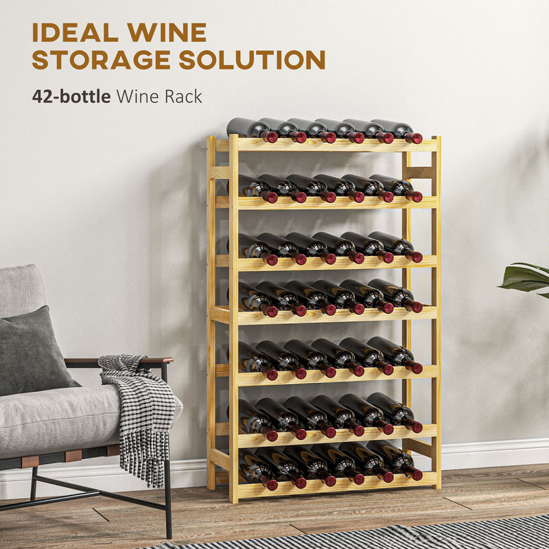 HOMCOM Free Standing Wooden Wine Rack 42 Bottles Holders, Natural