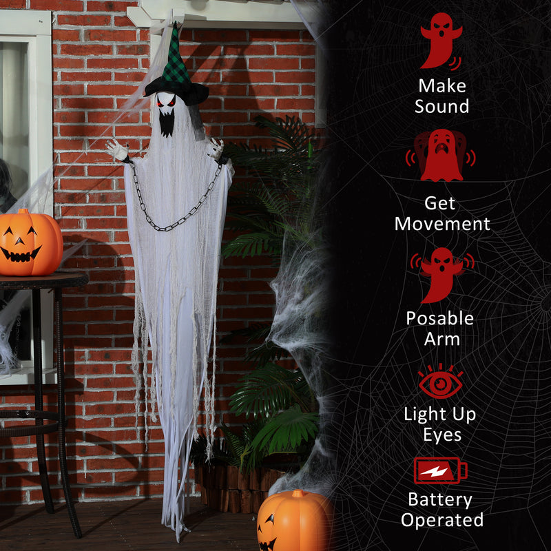 HOMCOM Hanging Halloween Ghost Animatronic Prop for Indoor Outdoor