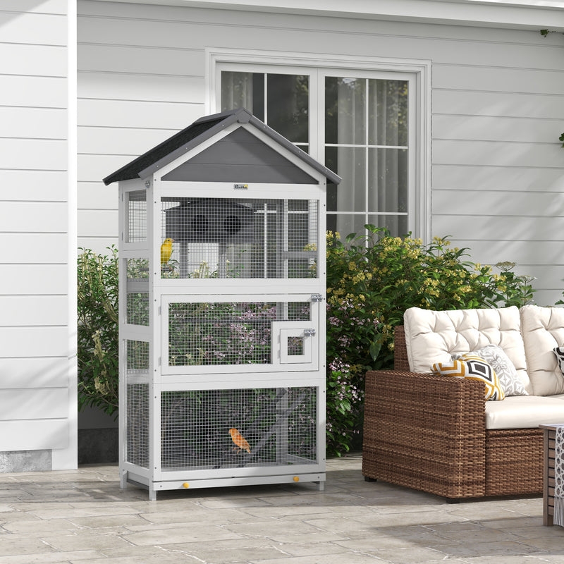 PawHut Bird Cage w/ Stands for Finches, Parakeets, Small Birds - Grey