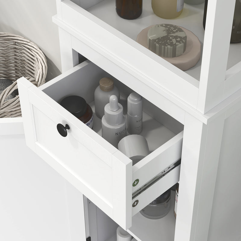 HOMCOM Slim Bathroom Storage Cabinet with Open Shelves and Drawer, White