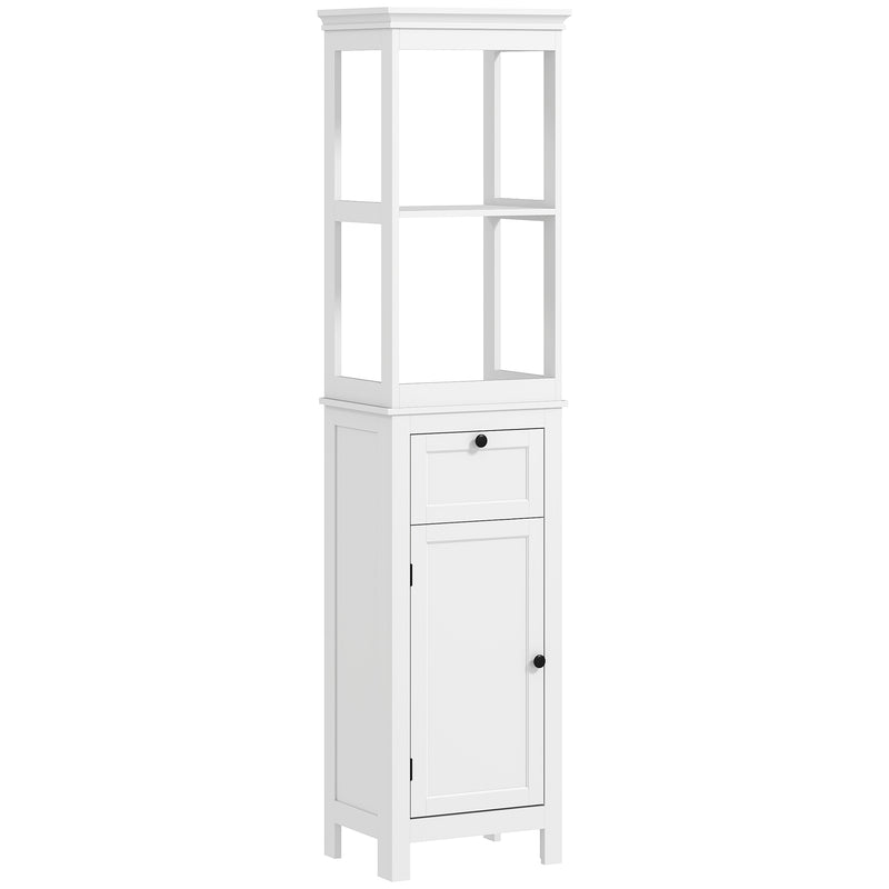 HOMCOM Slim Bathroom Storage Cabinet with Open Shelves and Drawer, White