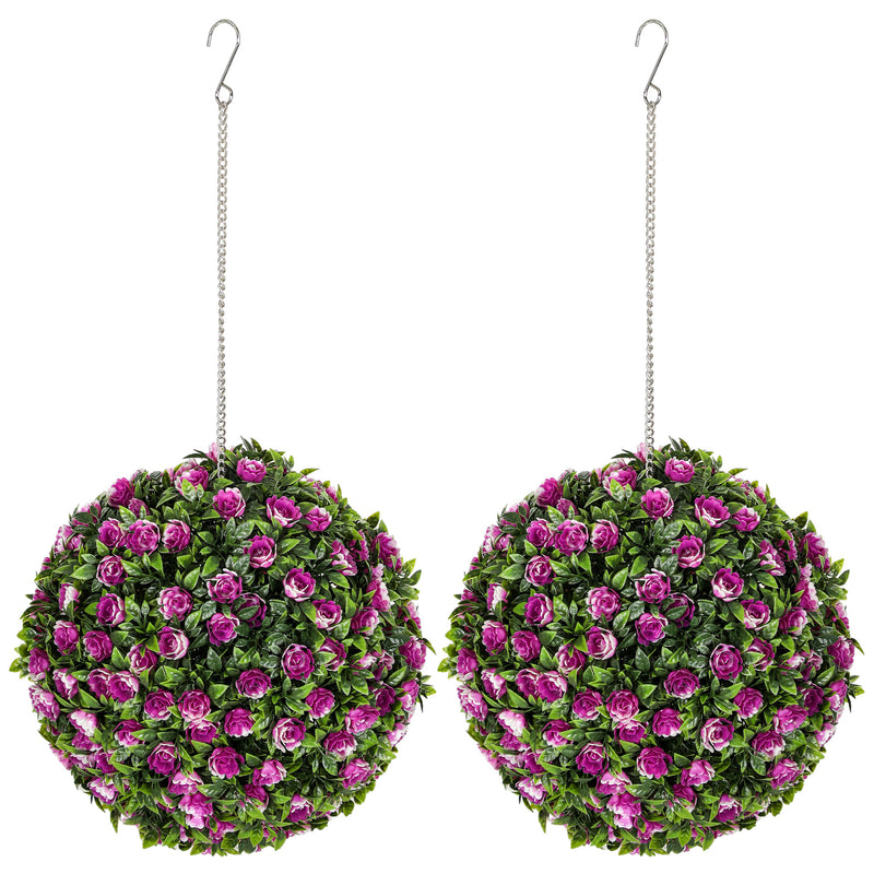 HOMCOM Set of 2 Artificial Plant Topiary Rose Balls, Faux Plants