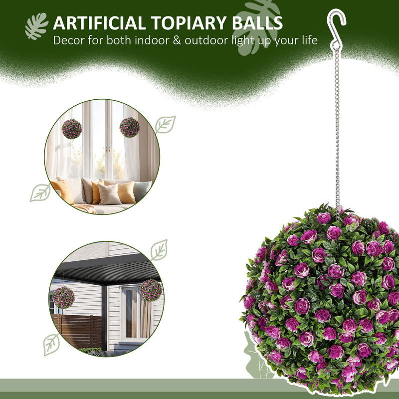 HOMCOM Set of 2 Artificial Plant Topiary Rose Balls, Faux Plants