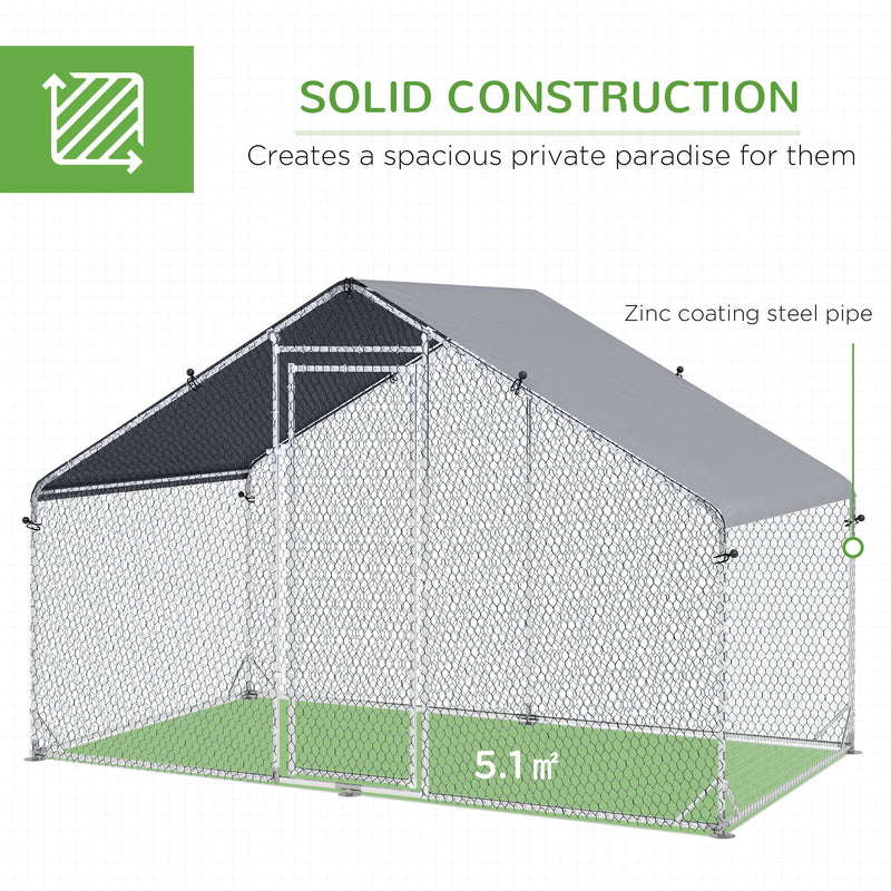 PawHut Walk In Chicken Run Large Galvanised Chicken Coop w/ Cover 3 x 1.7 x 1.9m