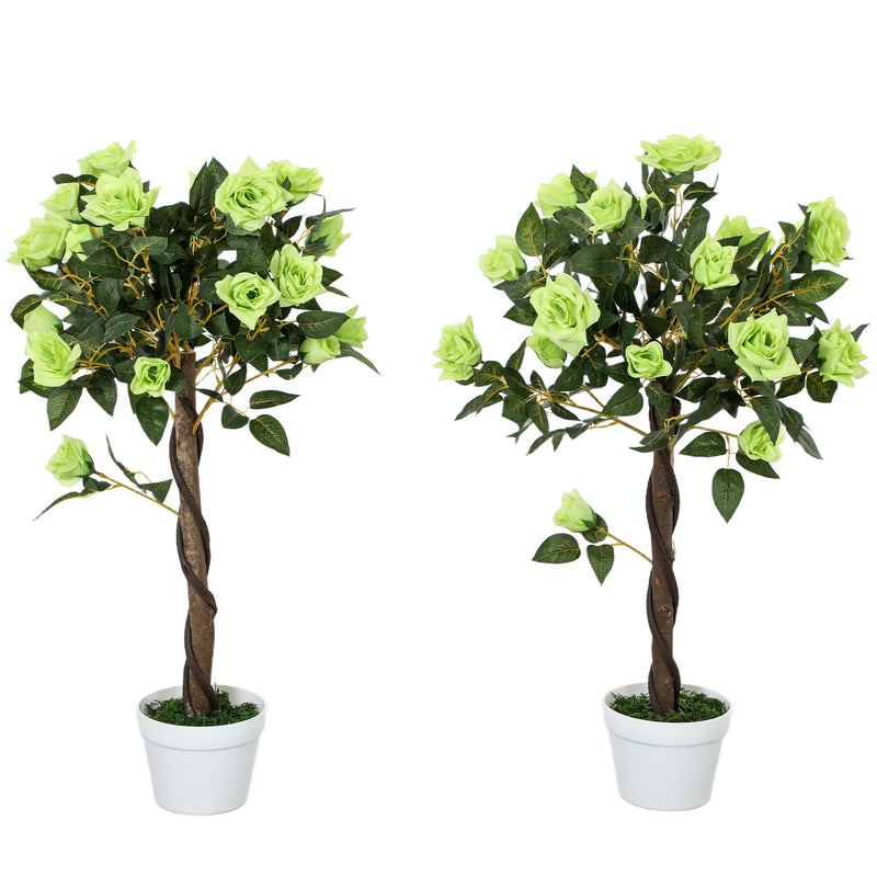 Outsunny Set of 2 90cm Artificial Rose Tree, Fake Decorative Plant