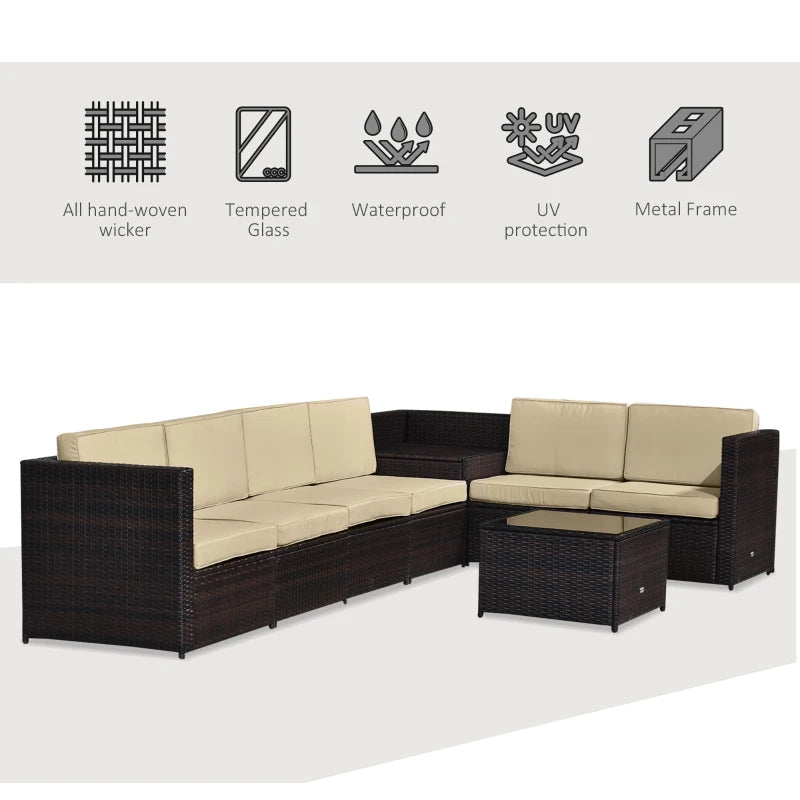 Outsunny Rattan Corner Sofa Set with Table - Brown