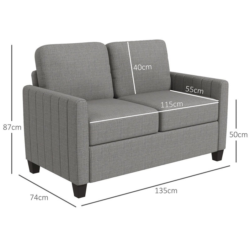 HOMCOM Modern Grey 2 Seater Sofa with Spring Cushion, Back Pillow