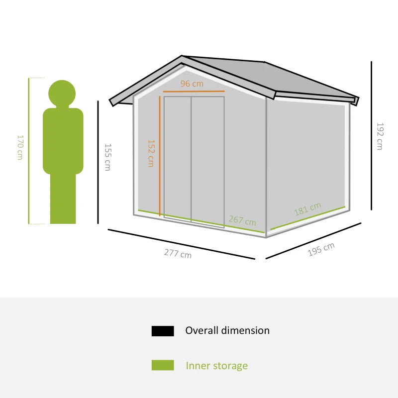 Outsunny  Galvanised Metal Garden Shed   9ft  X 6ft - Green