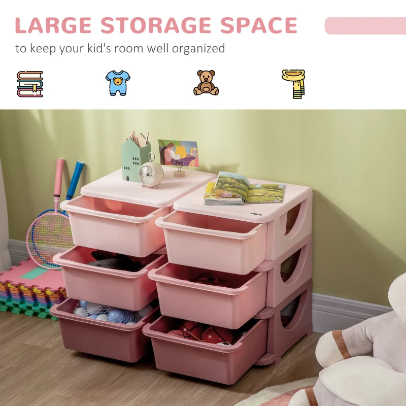 HOMCOM Kids Storage Units with 6 Drawers 3 Tier Chest Toy Organizer Cream