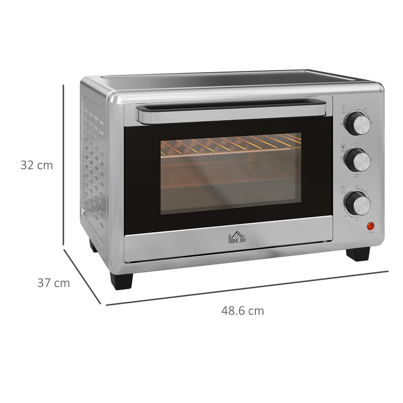 HOMCOM 30L Mini Oven with Adjustable Temperature, 60 Min Time 1600W, Silver