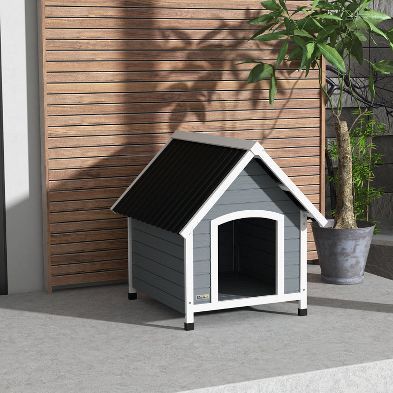 PawHut Dog Kennel Outdoor Dog House w/ Removable Floor, for Medium Dogs - Grey