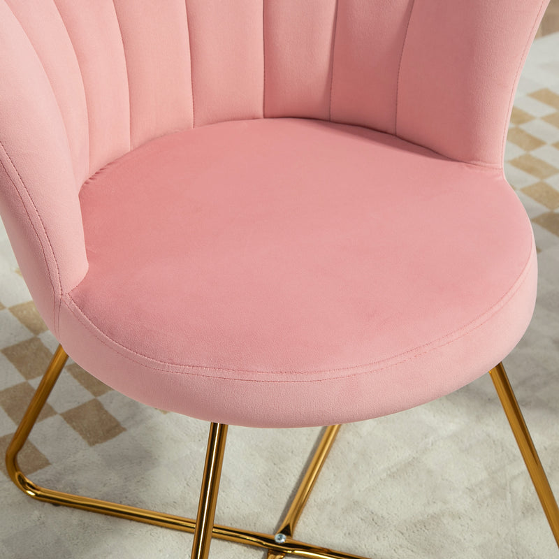 HOMCOM Pink Accent Chair, Velvet Armchair with Lotus Backrest, Steel Legs