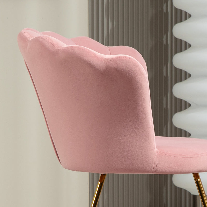 HOMCOM Pink Accent Chair, Velvet Armchair with Lotus Backrest, Steel Legs