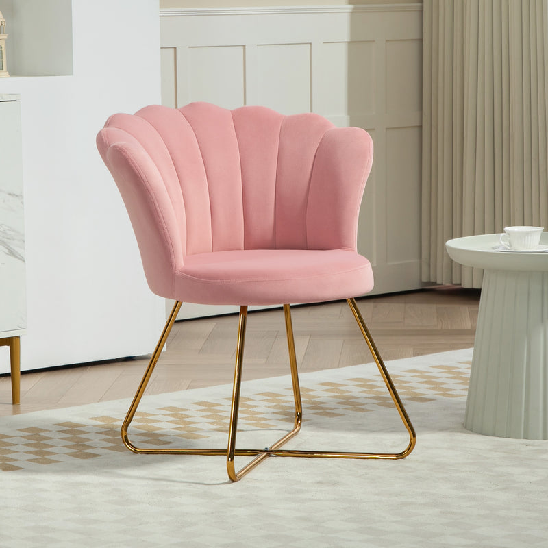 HOMCOM Pink Accent Chair, Velvet Armchair with Lotus Backrest, Steel Legs