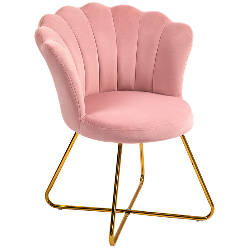 HOMCOM Pink Accent Chair, Velvet Armchair with Lotus Backrest, Steel Legs