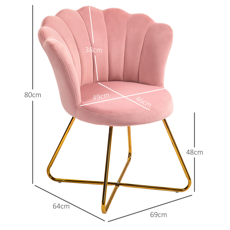 HOMCOM Pink Accent Chair, Velvet Armchair with Lotus Backrest, Steel Legs