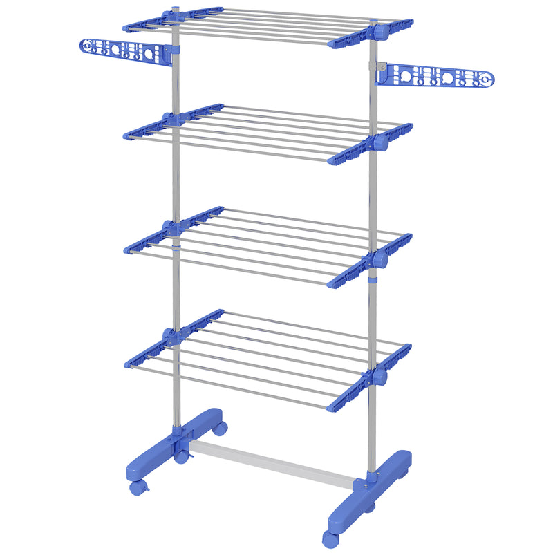 HOMCOM 4-Tier Large Clothes Airer Stainless Steel Clothes Drying Rack Blue