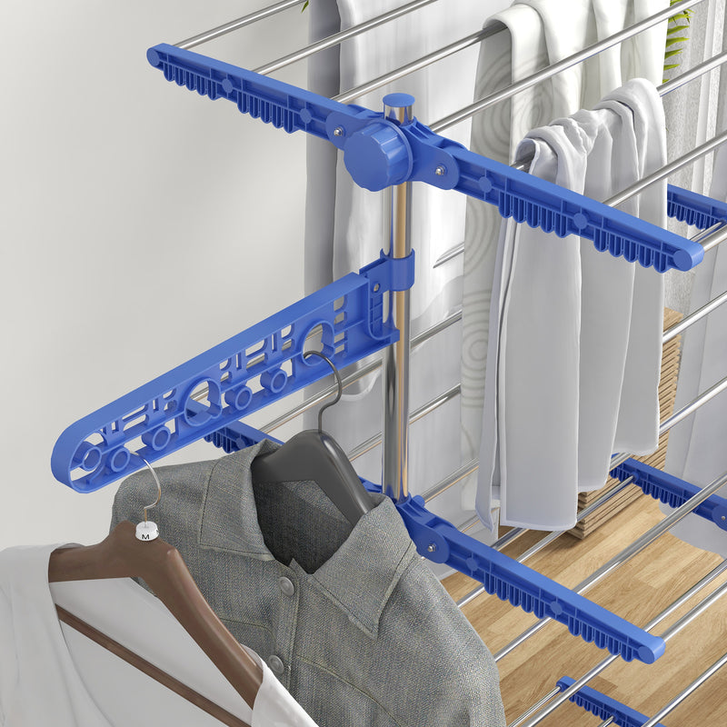 HOMCOM 4-Tier Large Clothes Airer Stainless Steel Clothes Drying Rack Blue