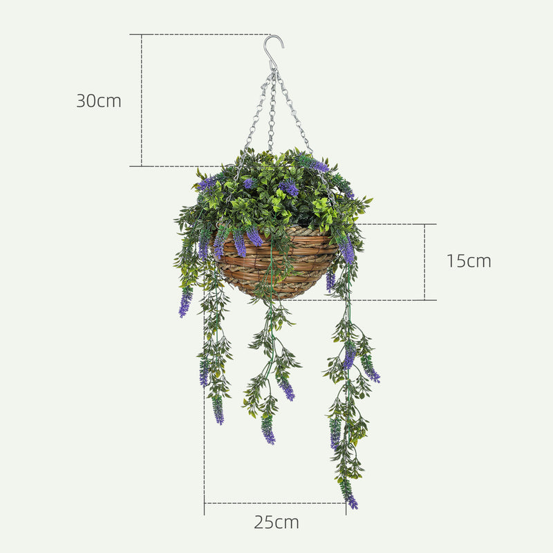 HOMCOM Set of 2 Artificial Plants, Lavender Flowers in Basket, Purple