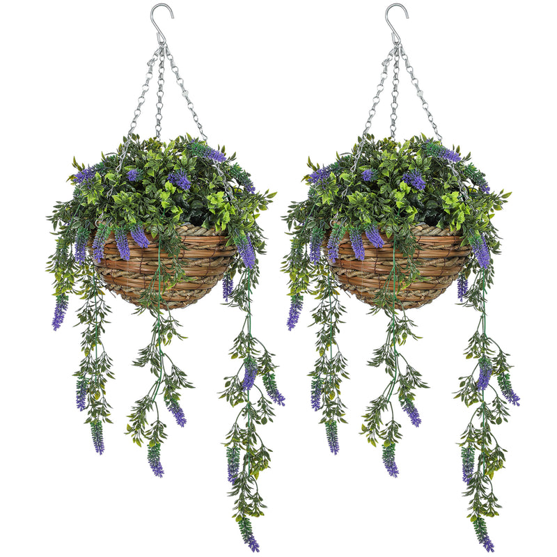 HOMCOM Set of 2 Artificial Plants, Lavender Flowers in Basket, Purple